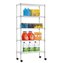 YRLLENSDAN 5 Tier Metal Shelving Garage Shelving with Wheels 1100LBS Capacity Storage Rack Shelf Wire Rack Shelving Metal Storage Shelves for Kitchen Pantry Garage, Chrome
