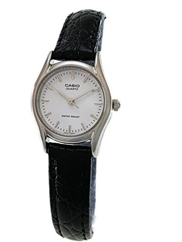 Women's White Dial Stainless Steel Black Leather Watch LTP1094E-7A