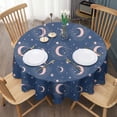 thumbnail image 3 of Blue Pink Moon Star Planet Pattern Round Tablecloth 60"x60",Wrinkle Wipeable Table Cloth for Kitchen Dining Room Picnic Patio Party, 3 of 6