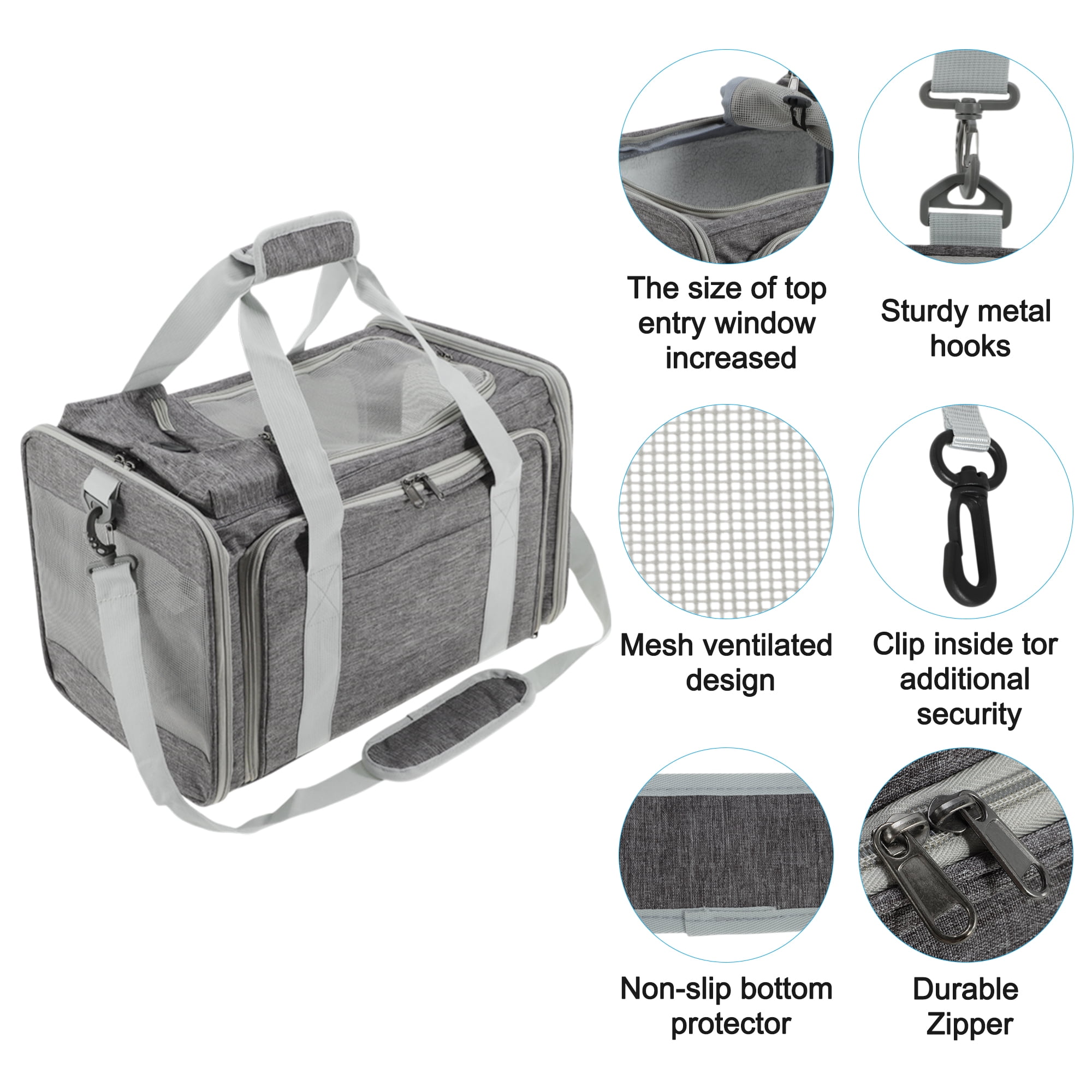 Unique Bargains Expandable Airline Approved Cat Carrier Soft-Sided Pet Travel Carrier with Removable Pad Collapsible Pet Carrier for Dogs Cats and Small Animals Grey