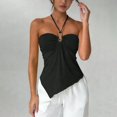 thumbnail image 5 of Women's Halter Tops Irregular Hem Sleeveless Going Out Summer Tank Tops Clubbing Party Travel Y2k Outfits( Black, S ), 5 of 6