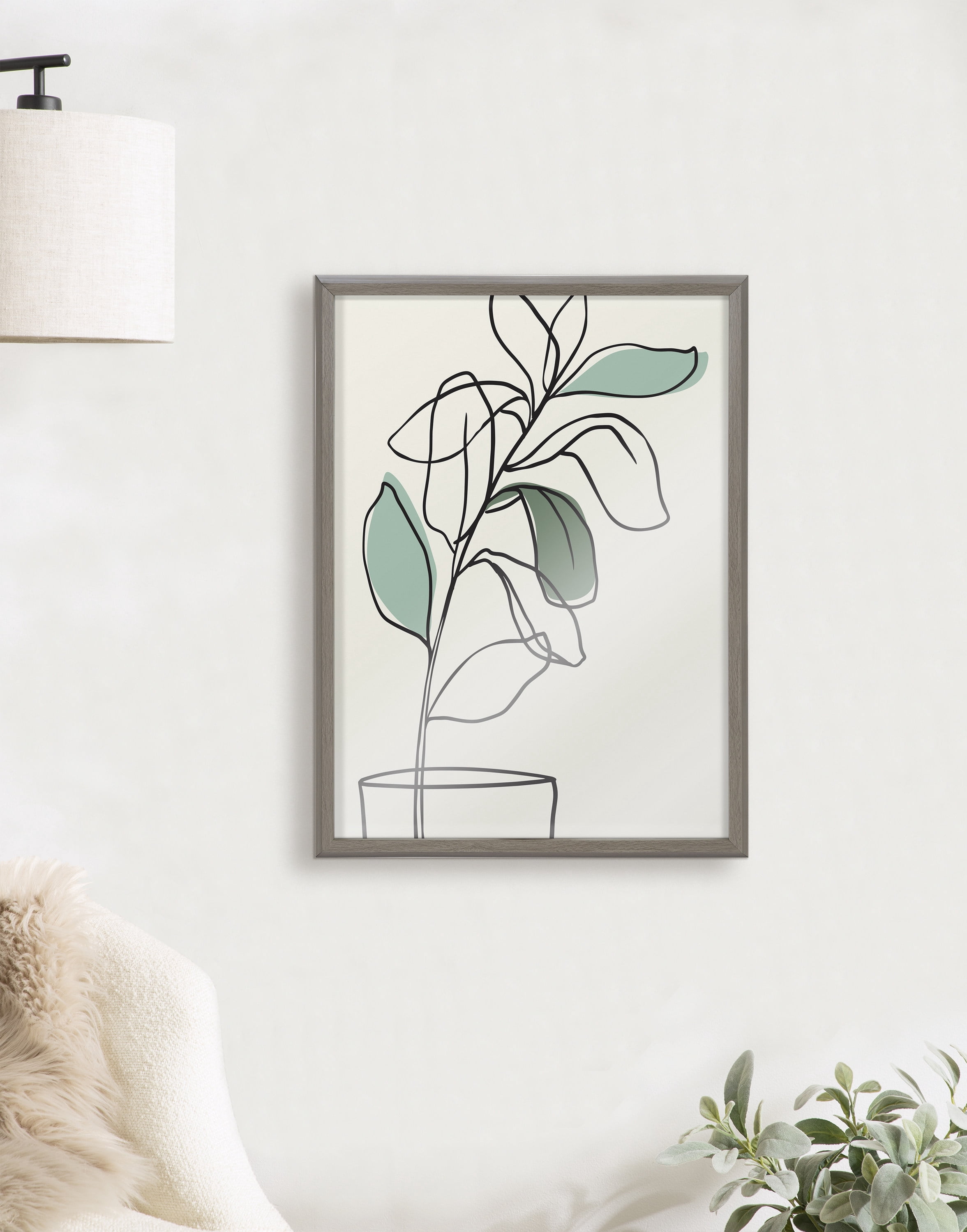 Bellamy Blake Tranquil Fiddle Leaf Framed Printed Glass Wall Art by Elizabeth Silver, 18 x 24 Gray, Decorative Abstract Succulent Art for Wall