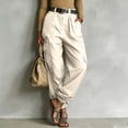 thumbnail image 4 of Karymi Women's Shorts Pleated Cargo Jogger Pants, Solid Wide Leg Long Trousers, Multi Large Flap Side Pockets, Elastic Cuffed Ankle Hem (Belt Not Included) Women's Clothing, 4 of 6
