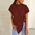 thumbnail image 2 of Blusa irregular sólida de manga corta con cuello redondo a la moda para mujer Fridja hjk4013, 2 of 6