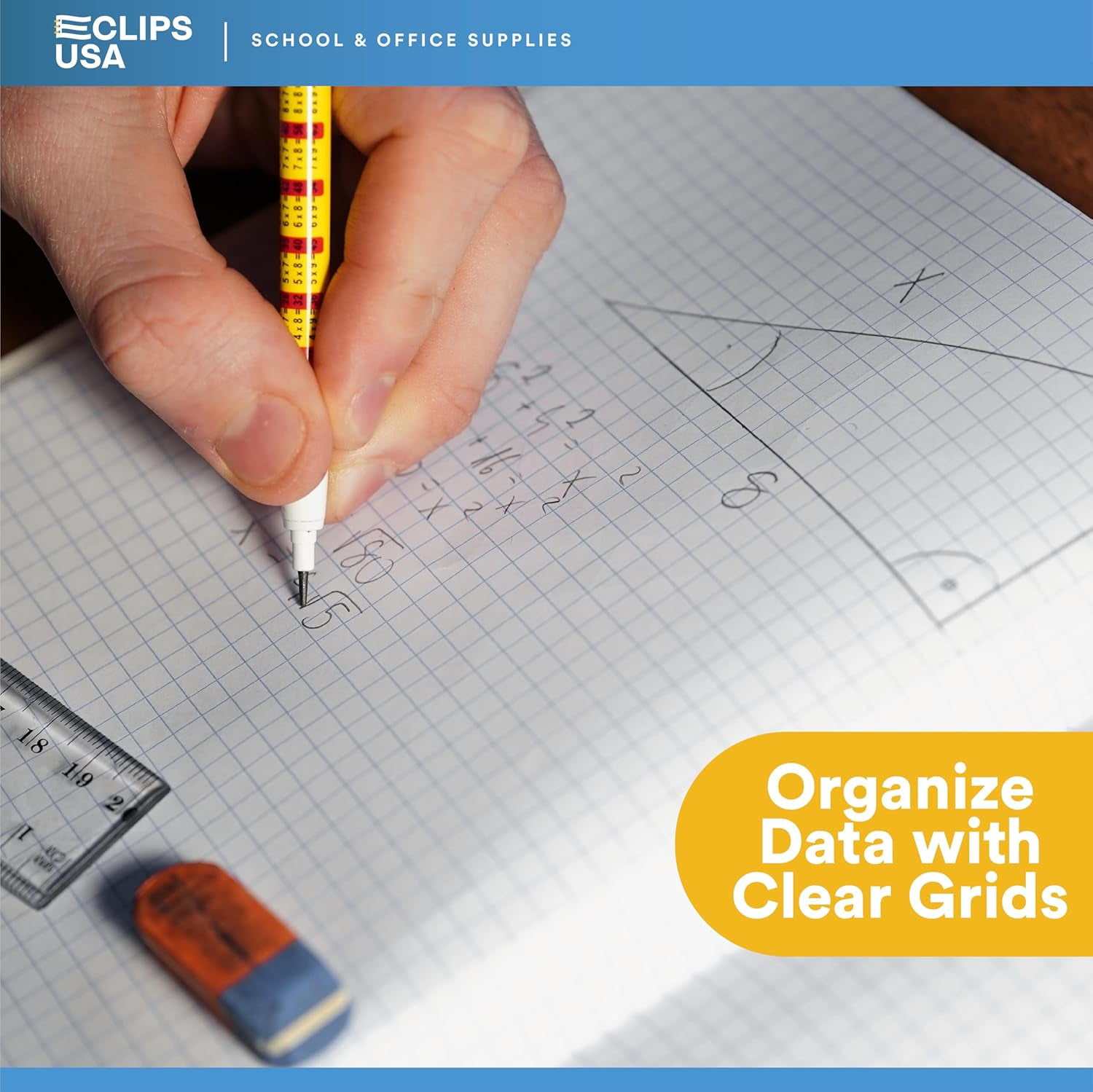 VEEBOST 100-Sheet Quad Ruled Graph Composition Notebooks with Hard Cover, 9.75" x 7.50", 12-Pack