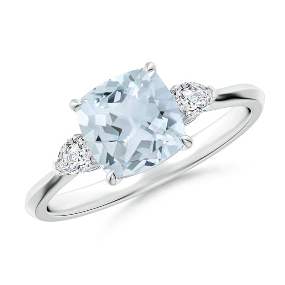 ANGARA Natural Cushion 1.4 ct Aquamarine & Diamond Three Stone Engagement Ring in 14K White Gold for Women (Size-7mm) | March Birthstone, Anniversary, Jewelry Gift for Women | Natural Aquamarine Ring