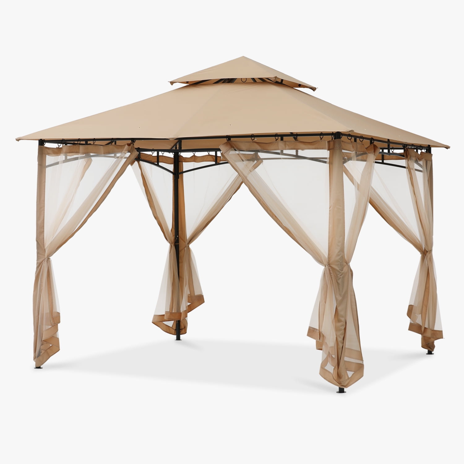 ABCCANOPY 9'x9' Patio Gazebo With Mosquito Netting and Double Soft Roof Canopies for Shade and Rain,Khaki