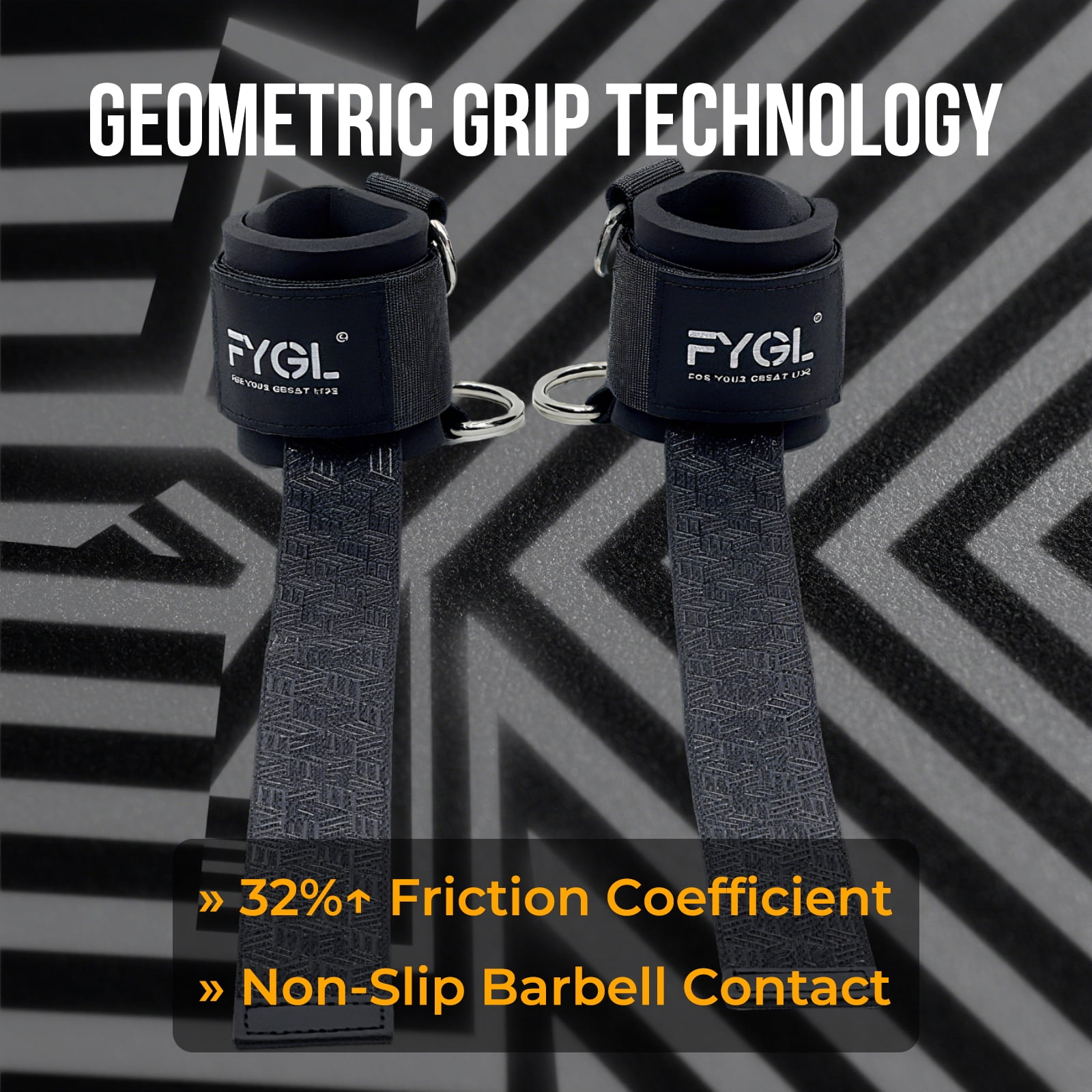 FYGL Dura Grip Anti-Slip Unisex Neoprene Geometric Weight Lifting Straps 2-Pack