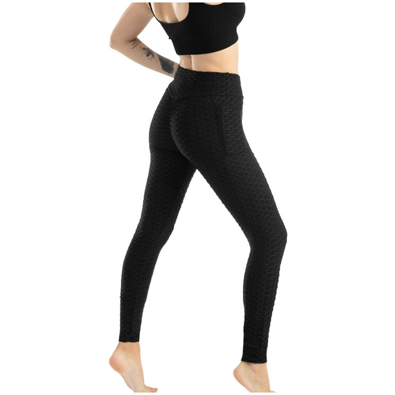 Hfyihgf Anti-Cellulite Leggings for Women with Pockets High Waist Butt  Lifting Leggings Workout Textured Scrunch Yoga Pants(Black,XL) 