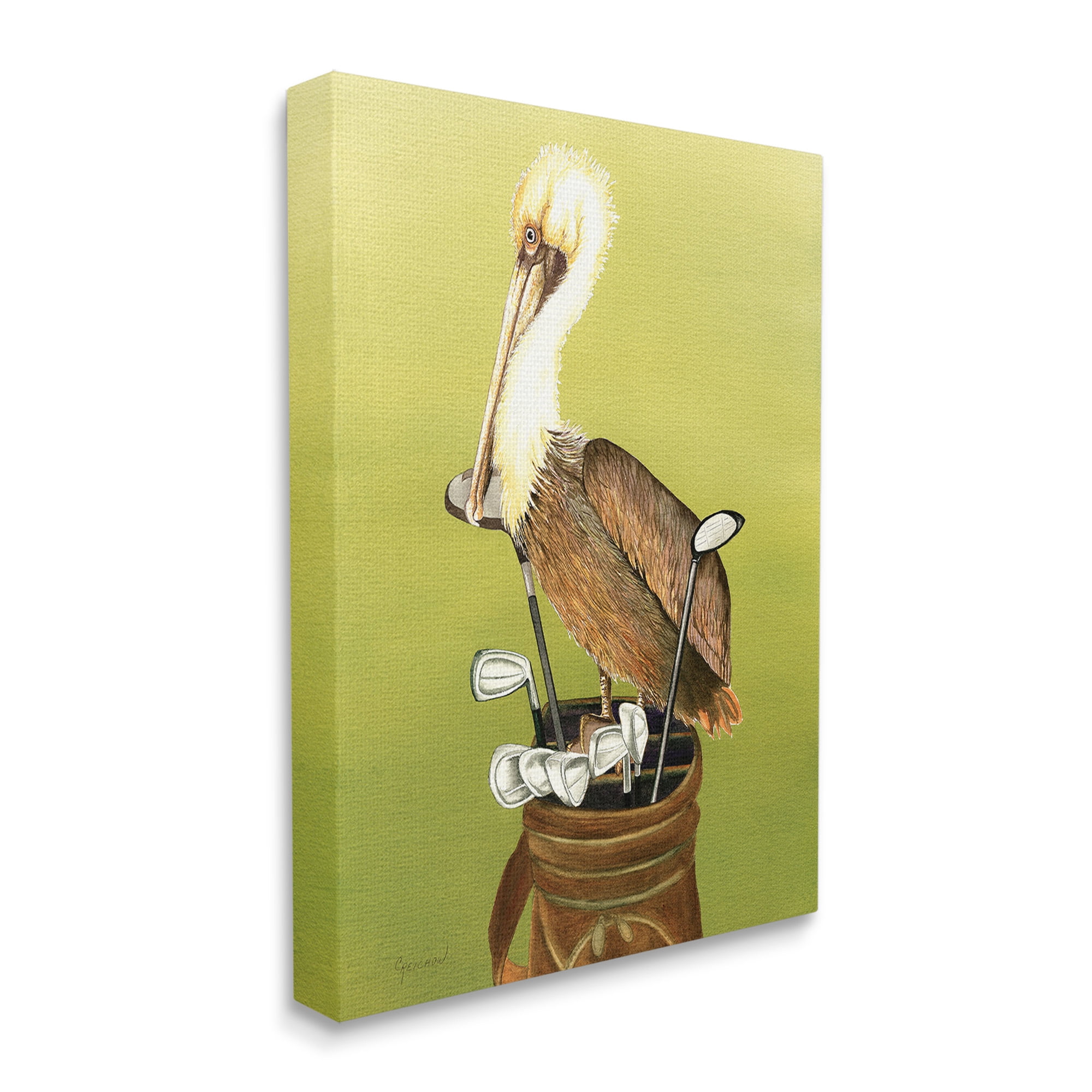 Stupell Industries Pelican on Golf Clubs Animals & Insects Painting Gallery Wrapped Canvas Art Print Wall Art, 24 x 30