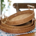 thumbnail image 3 of Round Rattan Bread Basket Woven Serving Tray with Handles for, 3 of 6