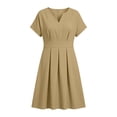 thumbnail image 7 of Gpaecead Women's Short Sleeve V Neck High Waist Dress Plus Size Business Casual Midi Dress With Pockets For Office And Interview Khaki, 7 of 7