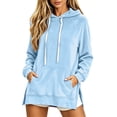 thumbnail image 5 of Bmisegm Womens Hoodies Pullover Drawstring Hood Long Sleeve Front Pocket Raglan Sleeve Side Slit Regular Fit Drop Shoulder Solid Hoodie for Women, 5 of 5