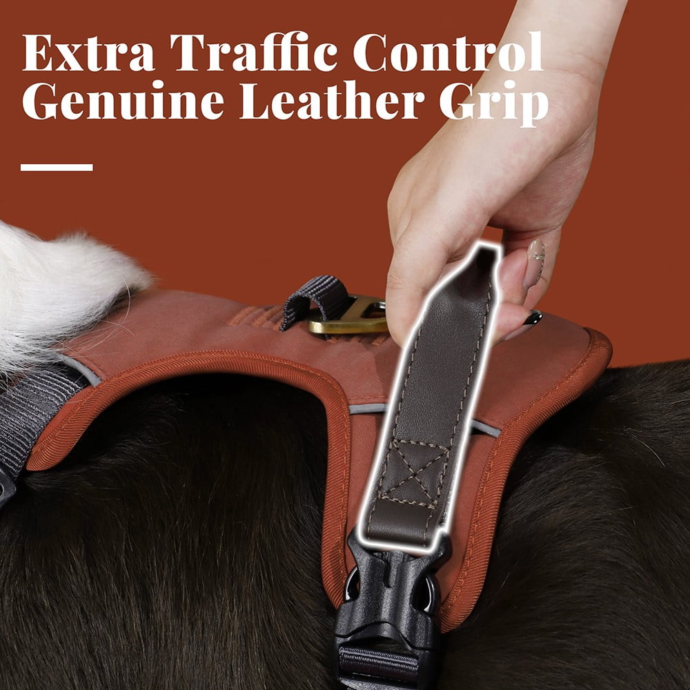 Pet Artist No Pull PU Leather Dog Harness, Adjustable Pet Vest with Handle, Quick Fit Easy Control Soft Padded Vest for Small Medium Large Dogs