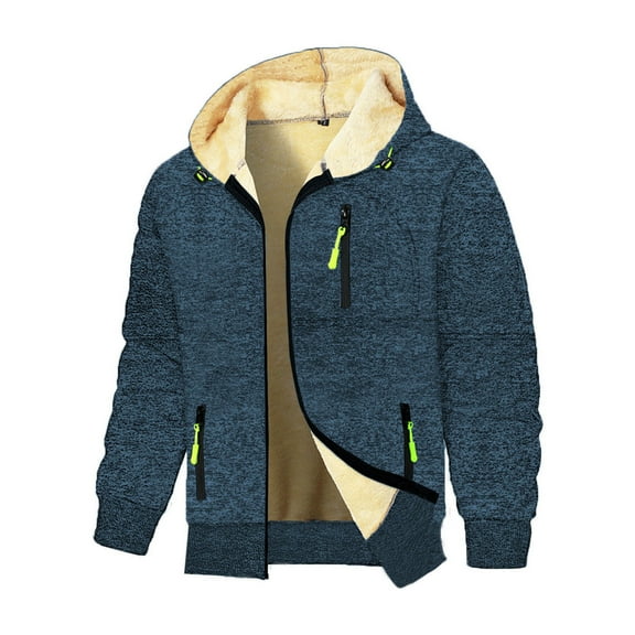 Mgmyaa Men's Fleece Lined Hooded Sweater Jacket Thermal Winter Cardigan with Zipper Pockets for Outdoor Activities
