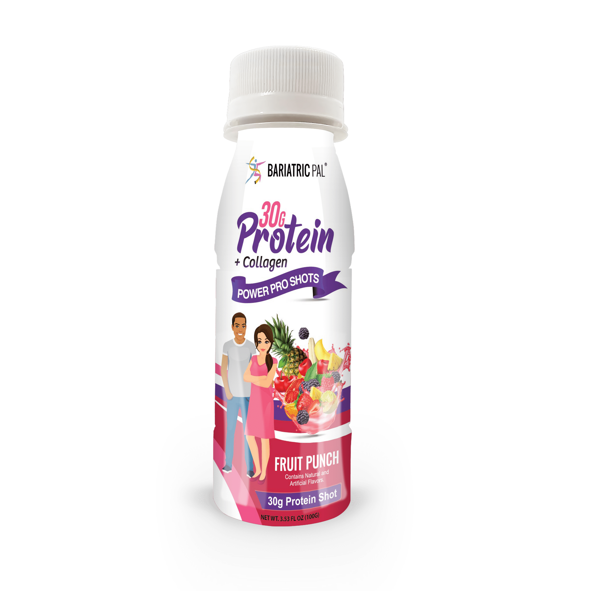 BariatricPal 30g Whey Protein & Collagen Power Pro Shots - Fruit Punch (48-Pack)