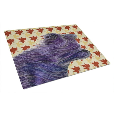 

Carolines Treasures SS4393LCB Skye Terrier Fall Leaves Portrait Glass Cutting Board Large 12H x 16W multicolor