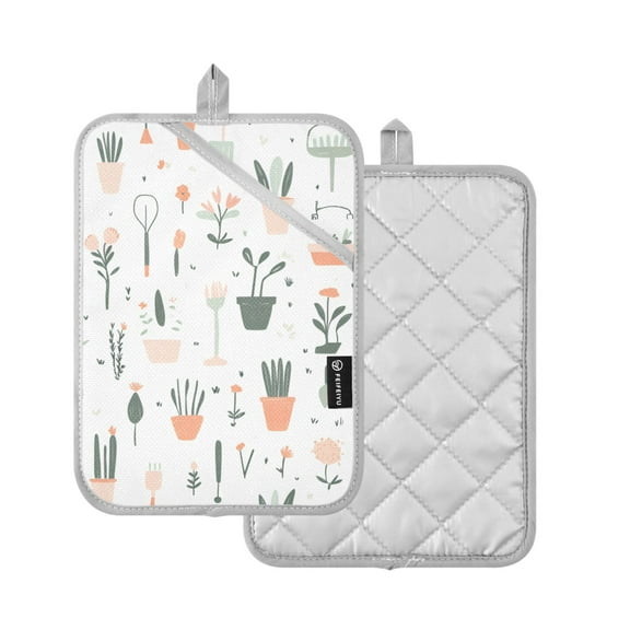 Yayeee Pot Holders Kitchen Heat Resistant with Pocket 7"x9.8" Cotton Oven Cooking Hot Pads, Green Garden Pattern