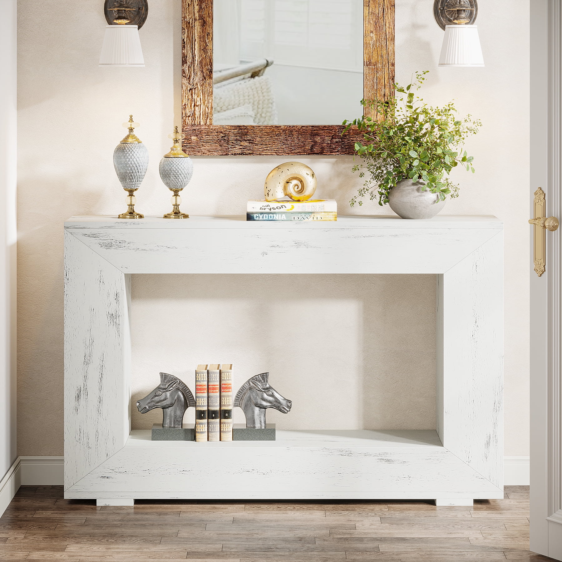 Tribesigns 47-Inch Console Table, Farmhouse Entryway Console Table with Storage, Industrial White Accent Table for Living Room, Entrance