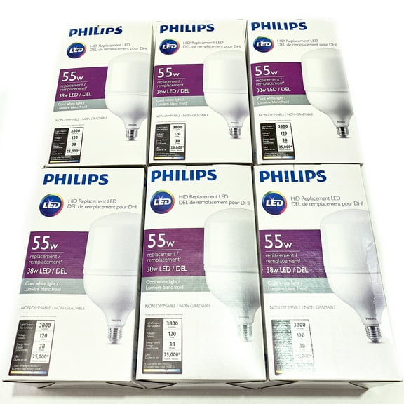 Philips T80 LED HID Replacement Bulb, 38W, 55W HPS Equivalent, 3500 Lumens, 4000K Cool White, E26 Base, Non-Dimmable - Case of 6