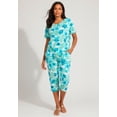 thumbnail image 2 of Roaman's Women's Plus Size 2-Piece Printed Henley Top And Capri Set, 2 of 4