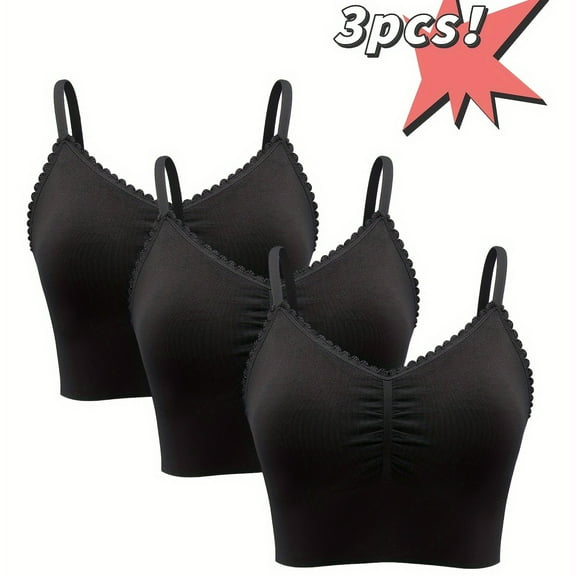 3 Pcs Soutien-Gorge Décontracté Grande Taille, Soutien-Gorge Sans Fil Rembourré en Dentelle pour Femmes