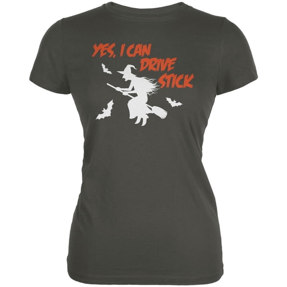 Halloween Witch I Can Drive Stick Women's Juniors Soft T Shirt