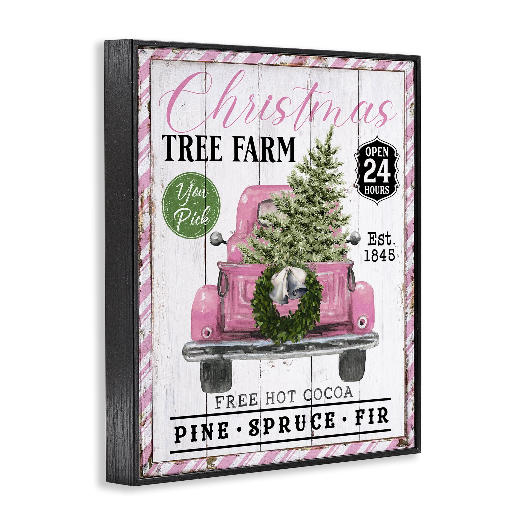 Stupell Industries Pink Christmas Tree Farm Holiday Painting Black Framed Art Prints Wall Art, 11 x 14