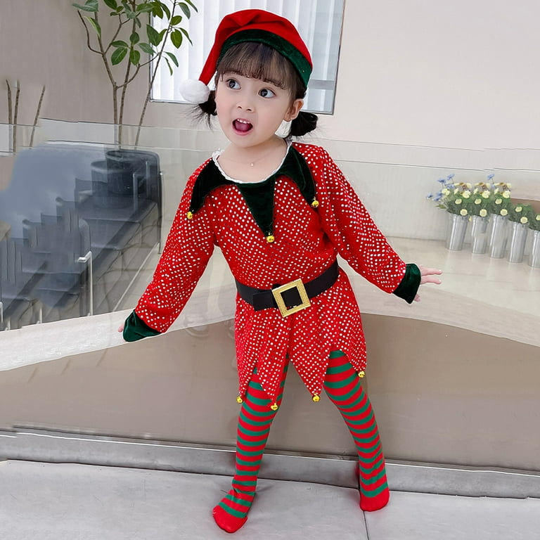 LUOGENLI Girls Summer Outfits Size 10 12 Purple Summer Children Girl Christmas Clothes Cute Long Sleeve Sequin Dress Red and Green Striped Pants