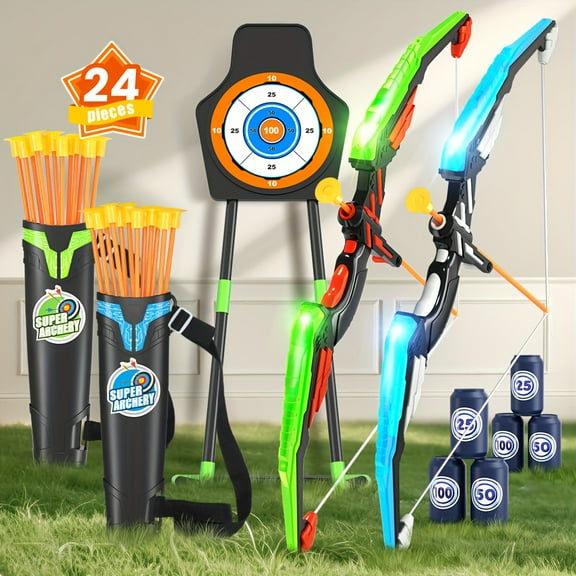 2 Pack LED Glow-in-the-Dark Archery Set with Glowing Arrows & Scoring System Design - & Easy Assembly, Ideal Gift & Ages 3-12,, Bow And Arrow Archery, Arrows For Archery, Archery Equipment Bows