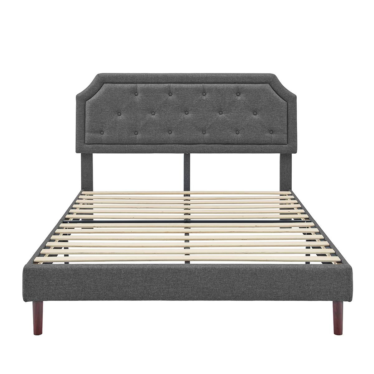 BSHTI Bedroom Modern King Size Platform Bed Frame with Upholstered Headboard and wood slats support for Livingroom,No Box Spring Needed