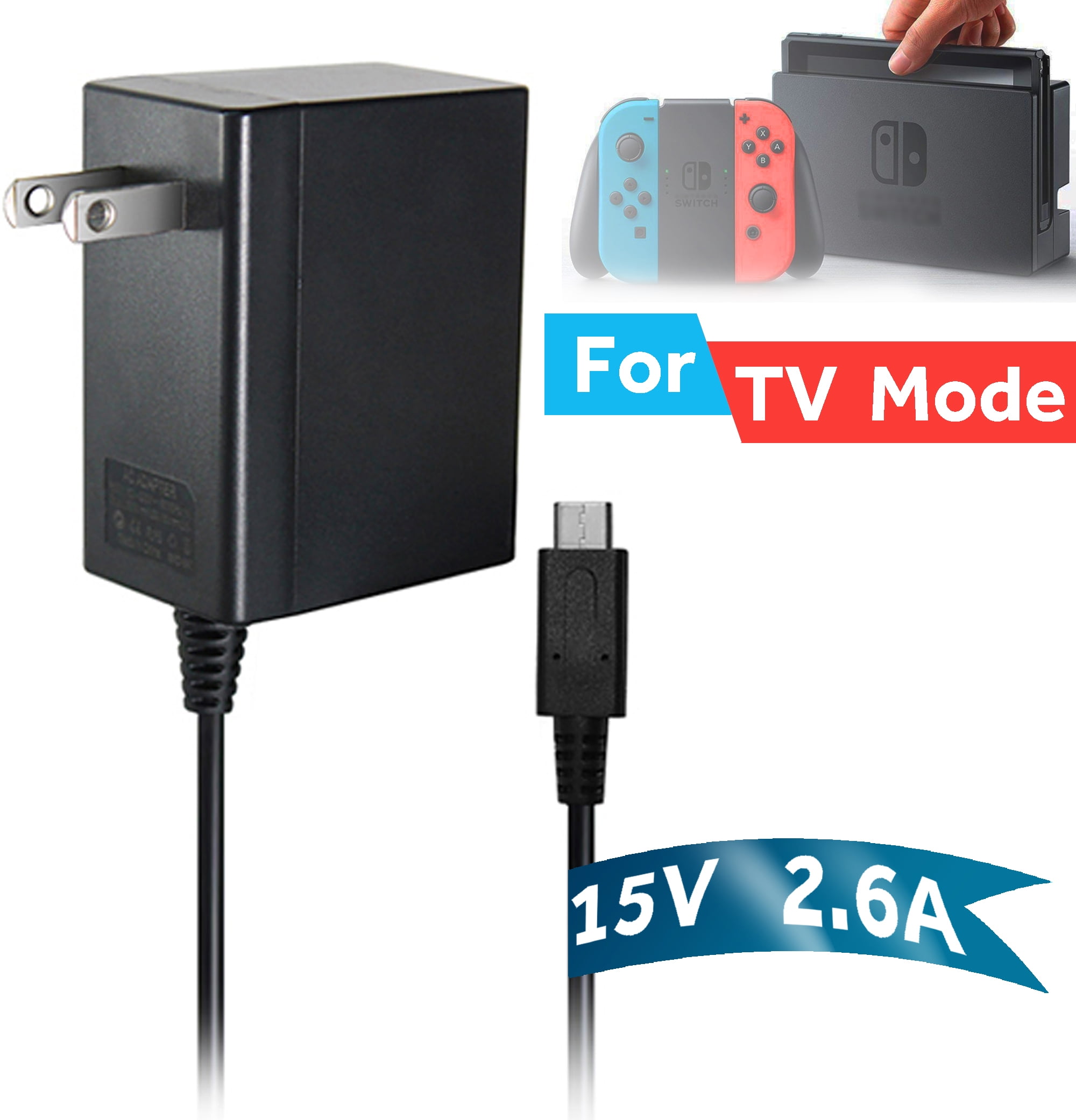 Nintendo Switch AC Adapter - Nintendo Switch Charger with 5 FT cable， Same  as original 5V  15V  Fit TV Mode and Dock Station 