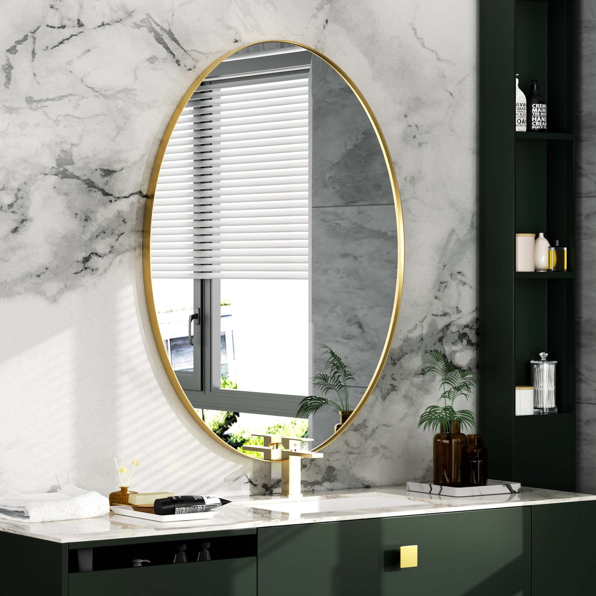 Clavie 24X36 Oval Metal Frame Mirror Bathroom Mirror Wall Mirror,Stainless  Steel Frame, Gold