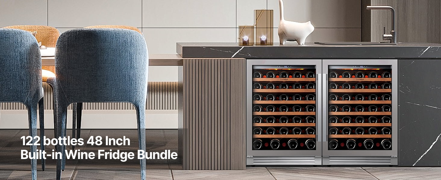 Ca'Lefort Wine Fridge,108 Bottle Dual Zone Wine Cooler Refrigerator,Freestanding & Built-in with Stainless Steel frame for Kitchen Office