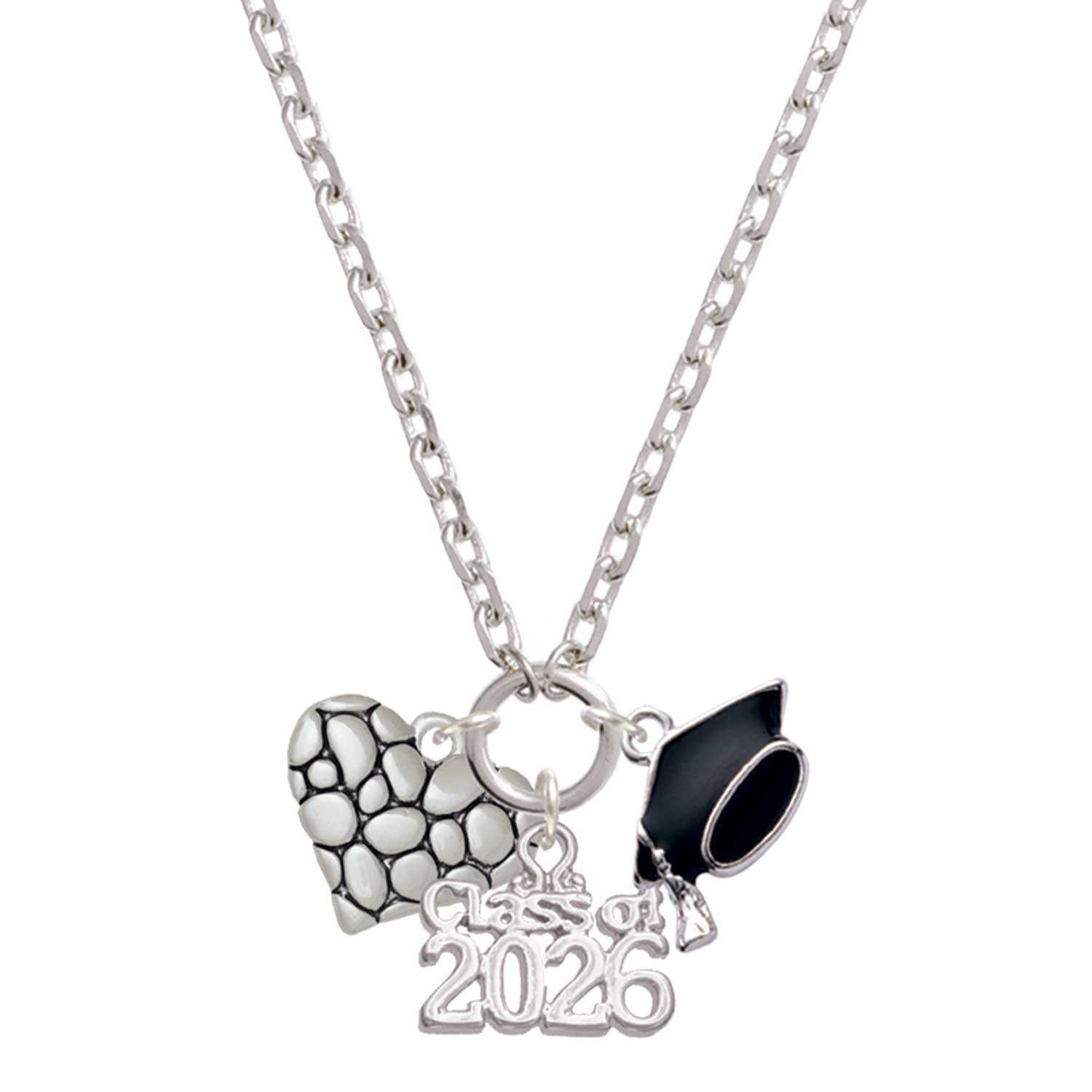 Delight Jewelry Silver-tone Pebble Heart - Class of 2026 Graduation Zoey Charm Necklace, 28"