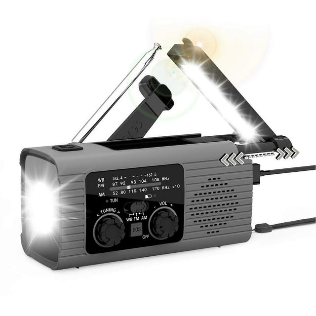 2023 New 2000mAh NOAA Emergency Weather Radio, Portable Power Bank, Solar Powered Hand Crank and Battery Operated, SOS Alert, AM/FM and 3 LED Flashlight for Outdoor Emergency