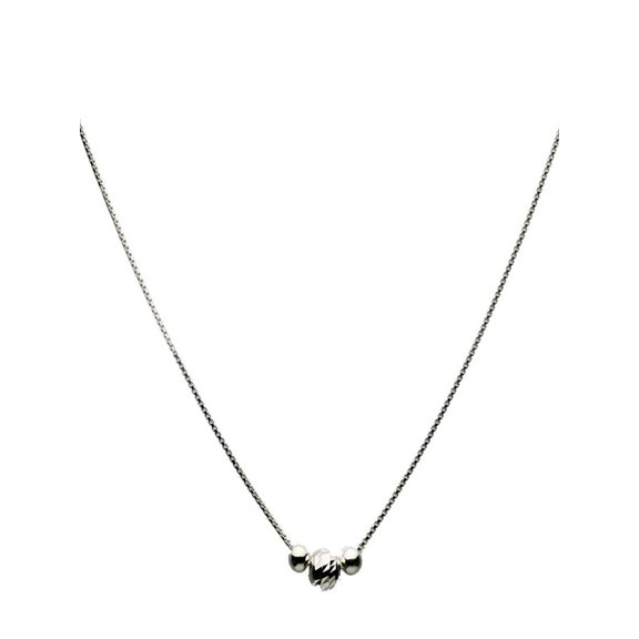 Sterling Silver Diamond-Cut Moon Bead Round Beads Box Chain Necklace Adjustable 16" 2"