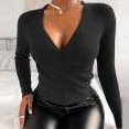 thumbnail image 1 of Hauts à Manches Longues pour Femmes, Mode, Col en V, Manches Longues, Pulls Croisés, Hauts Slim, 1 of 4