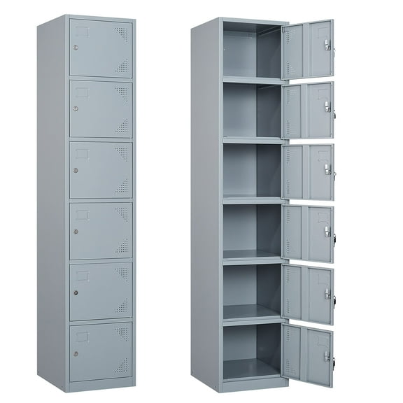 Fesbos Metal Locker with 6 Doors, Tall Steel Storage Lockers for Employees - 71" Locker Storage Cabinets for School, Gym, Home, Office, Garage