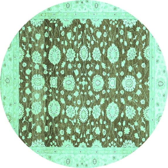 Ahgly Company Indoor Round Oriental Turquoise Blue Traditional Area Rugs, 3' Round