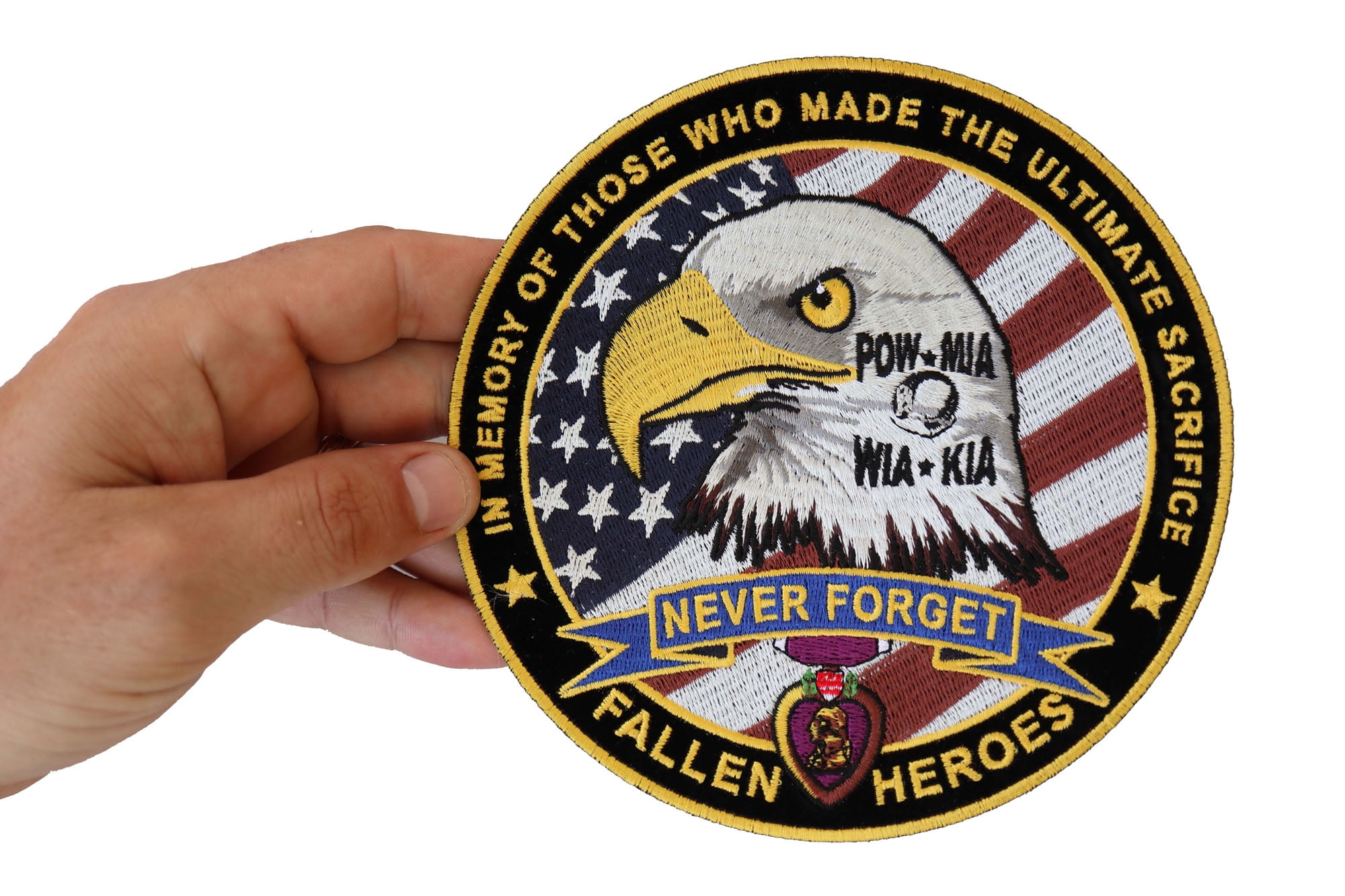 Fallen Heroes Never Forget Pow Mia WIA Kia in Memory of Those Who Made The Ultimate Sacrifice Patch, Large Patriotic Patches