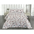 thumbnail image 2 of Ambesonne Floral Quilted Coverlet 3 Pcs, Delicate Pink Details Bloom, King Size, Blue Grey and Coral, 2 of 4
