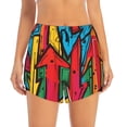 thumbnail image 2 of Balery Colorful Arrow Graffiti Pattern Pantalones cortos deportivos para mujer con forro y dos bolsillos, elásticos, para entrenamiento, gimnasio, yoga-Small, 2 of 7