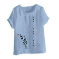 thumbnail image 4 of T-Shirt for Women Plus Size Round Neck Print Short Sleeve Button T-shirt Blouse Light Blue 4XL, 4 of 4