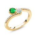 thumbnail image 2 of Gem Stone King 18K Yellow Gold Plated Silver Green Nano Emerald and White Opal Bypass Ring for Women | 0.79 Ct | Gemstone Birthstone | Round 4MM | Wedding Engagement Anniversary Promise Ring | Size 5, 2 of 4