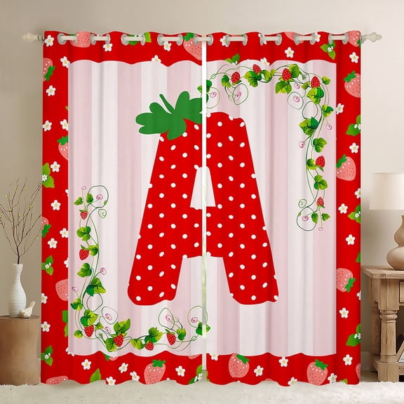 Manfei Polka Dots Letter A Black Out Curtains for Girls, Kawaii Strawberry Curtains Pack of 2 (42x63 Each), Merry Christmas Bedroom Curtains, Luxurious Room Decor