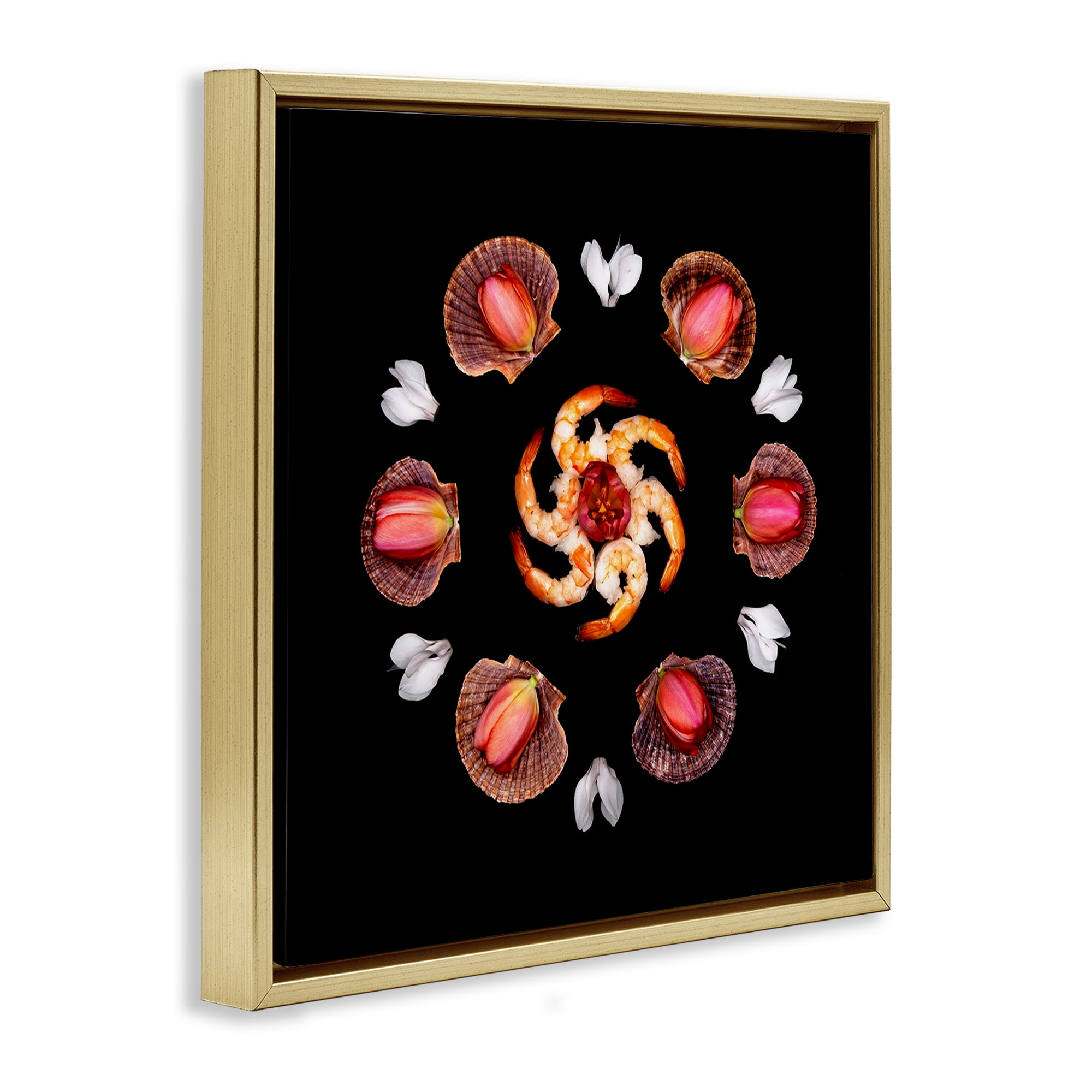 Stupell Industries Seashells & Tulips Symmetry Gold Framed Floater Canvas Wall Art, design by Beth Adoette