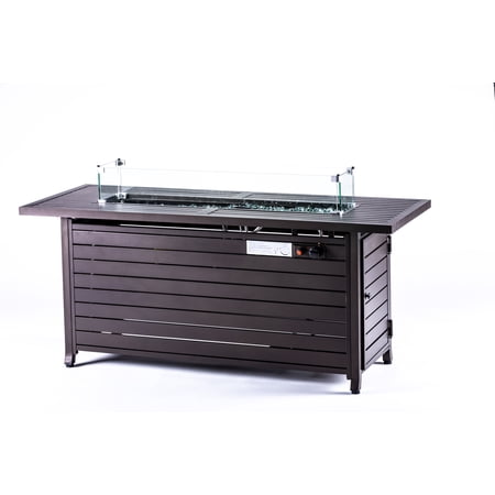 Legacy Heating Fire Table with Glass Wind Guard with Cover and Table Lid, Bronze, Rectangular