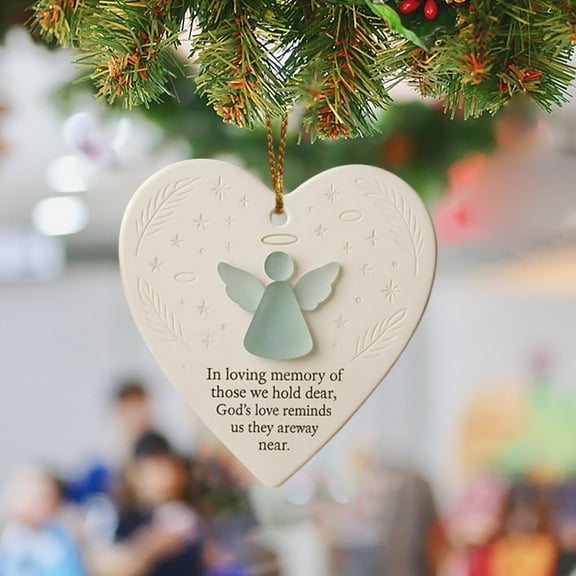 Heart-Shaped Sea Glass Ornaments,Blue Ocean Angel Pendant,"They are with you" Christmas Tree Hanging Ornaments Xmas Gift for Family(Not 3D)