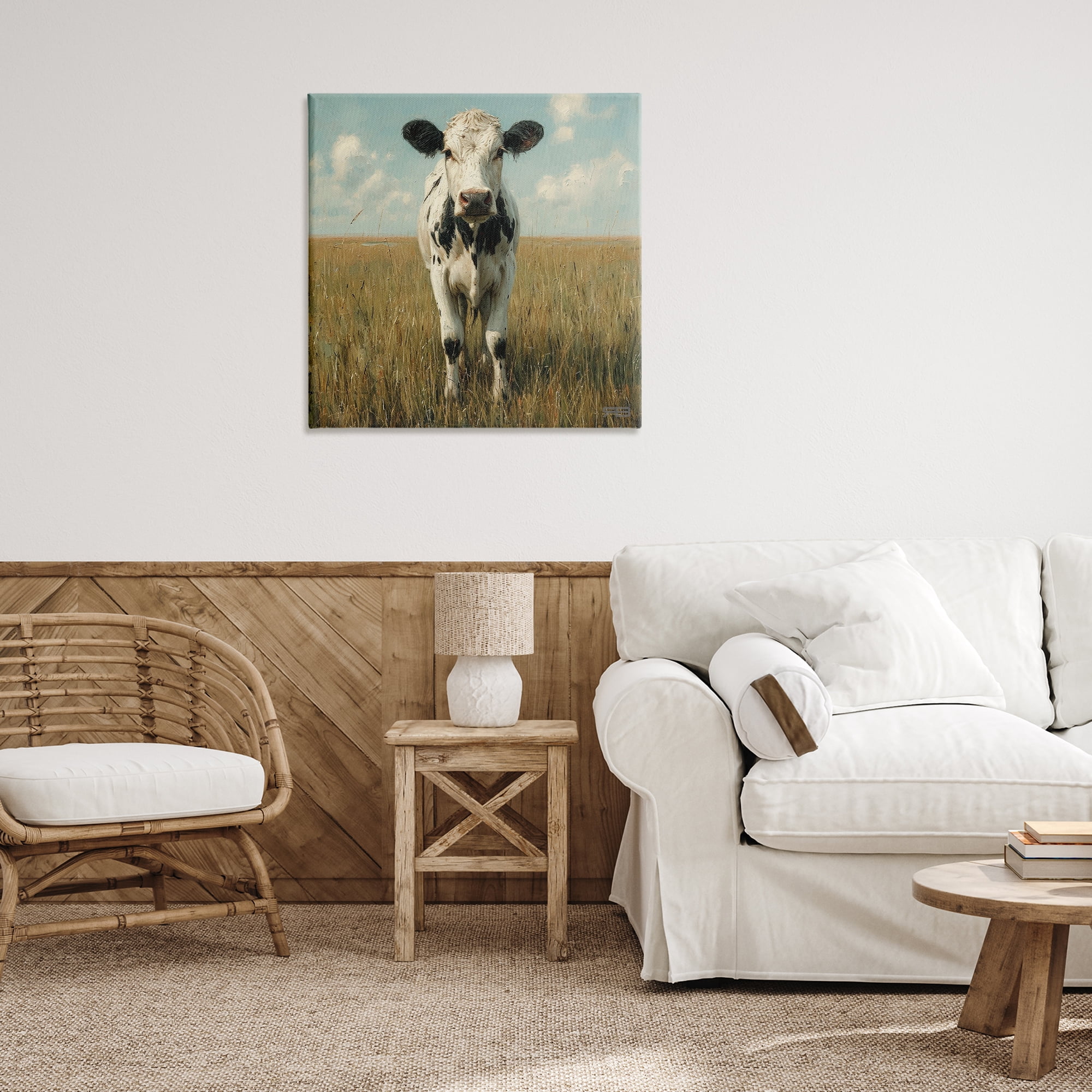 Stupell Industries Cow in Verdant Field Animals & Insects Painting Gallery Wrapped Canvas Art Print Wall Art, 30 x 30
